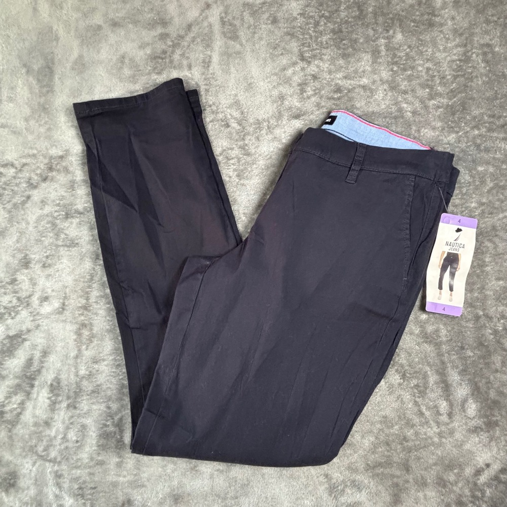 Nautica Jeans Co Womens Navy Blue Chino Pants ankle Straight Leg Size 4 NEW